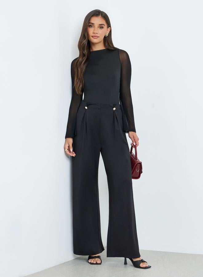 Styli Women Black Wide Leg Trousers - Image 4